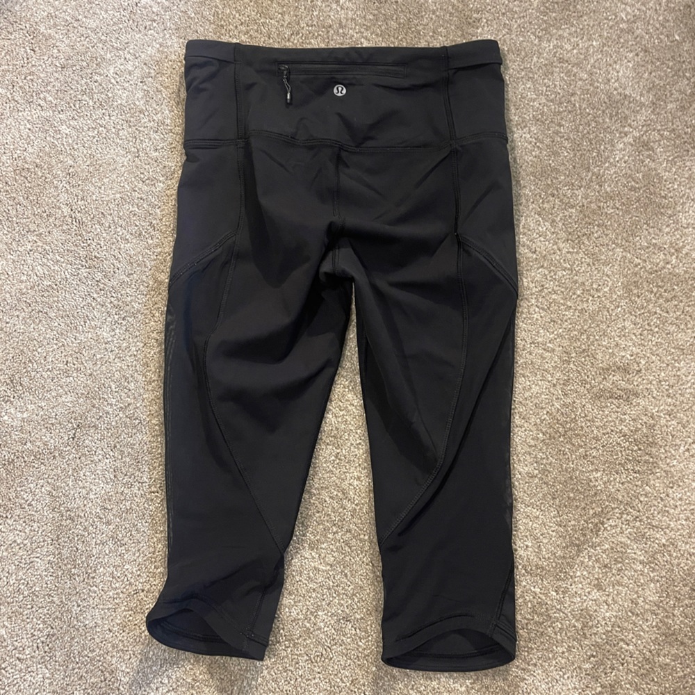 Lululemon Black Wunder Under Crop Leggings Mesh Detailing